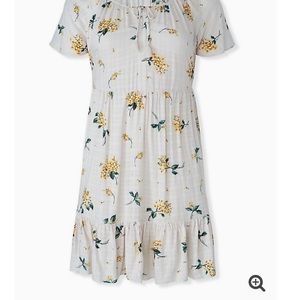 Floral Crosshatch Peasant Dress